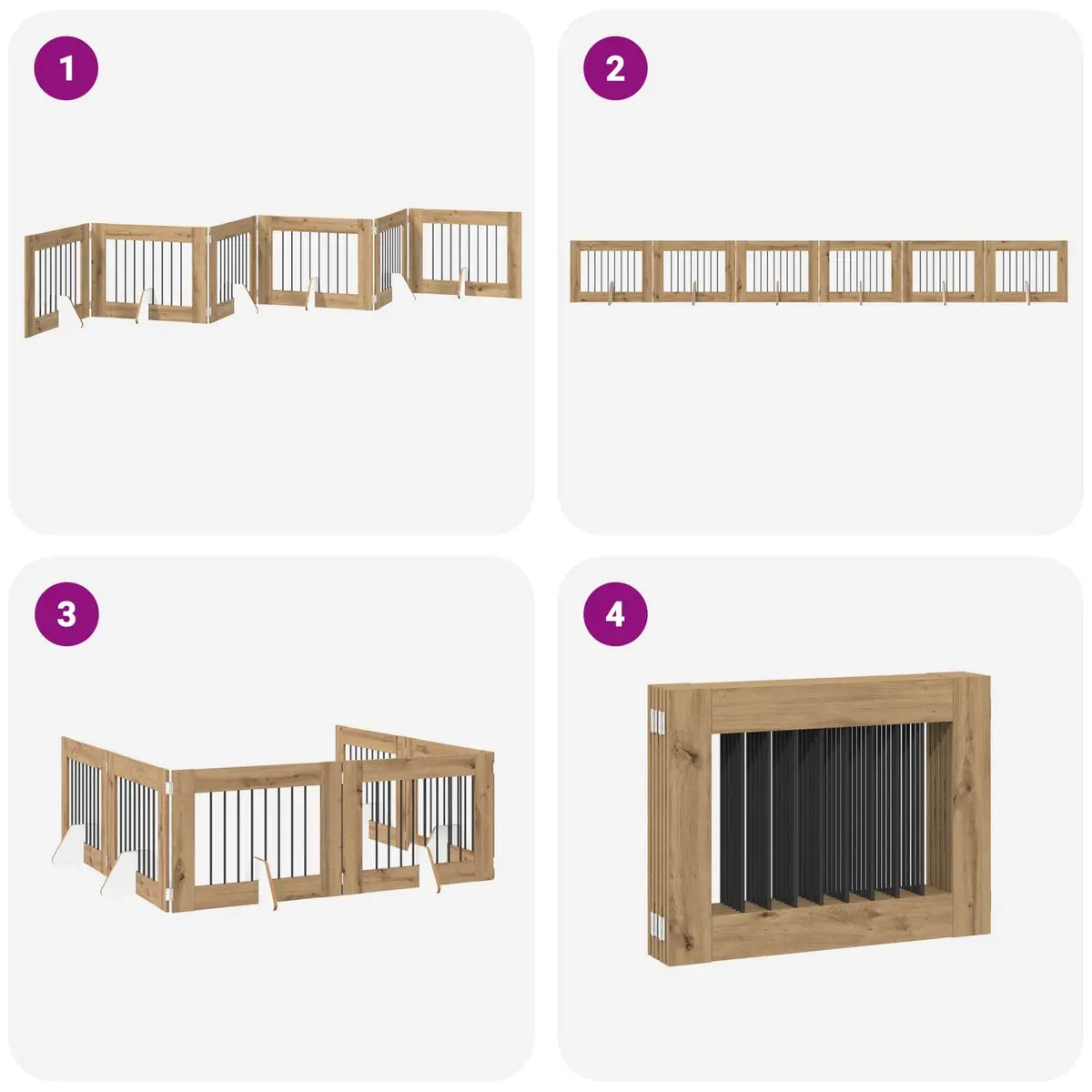 Foldable Pet Barrier 6 Panel Indoor Dog Gate Oak Finish 482cm