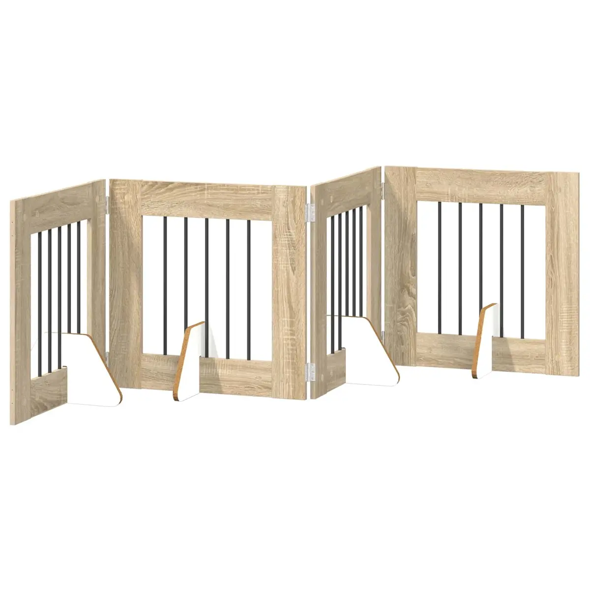 Foldable Dog Gate Freestanding Engineered Wood and Galvanized Steel 241 cm Sonoma Oak 4 Piece Indoor Pet Barrier