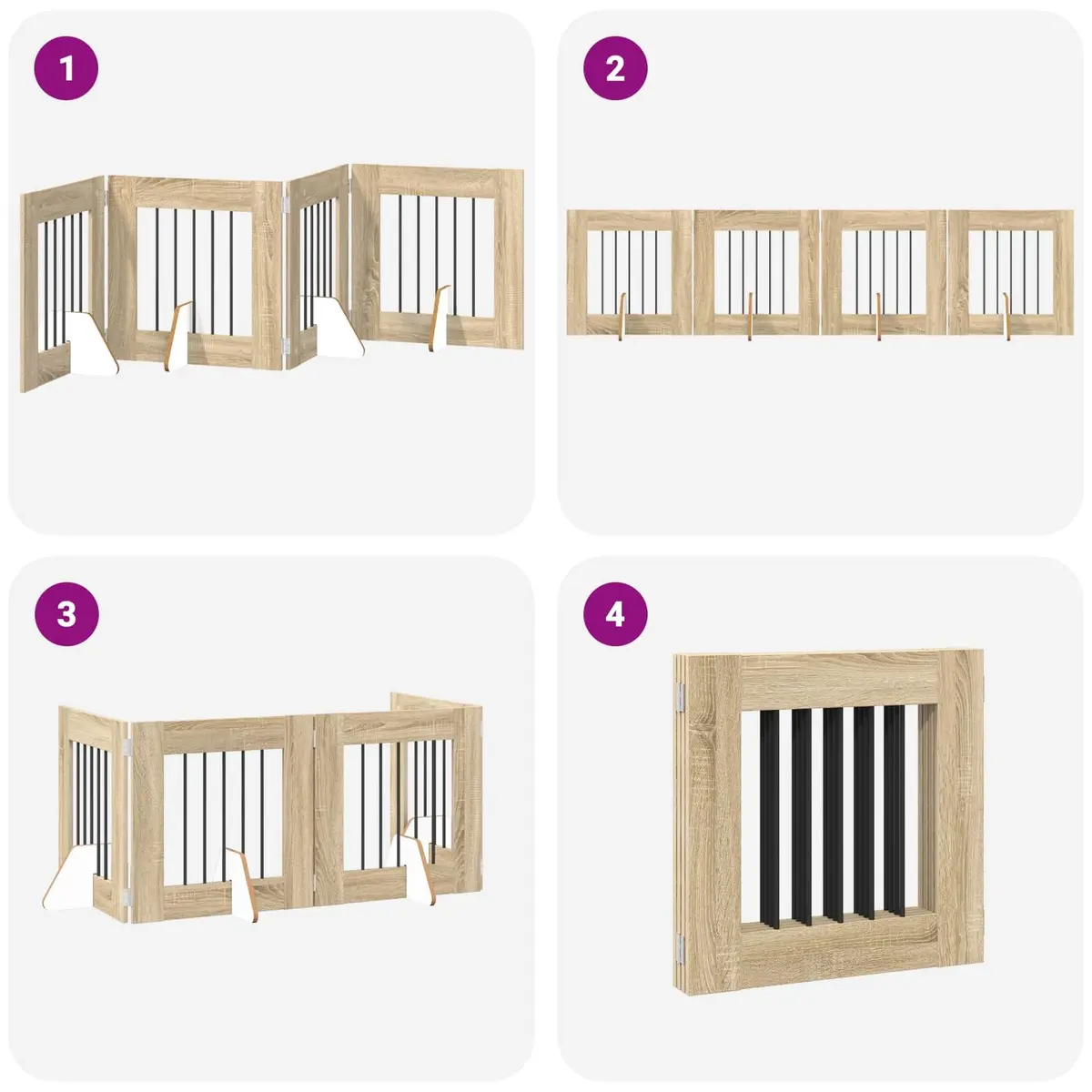 Foldable Dog Gate Freestanding Engineered Wood and Galvanized Steel 241 cm Sonoma Oak 4 Piece Indoor Pet Barrier