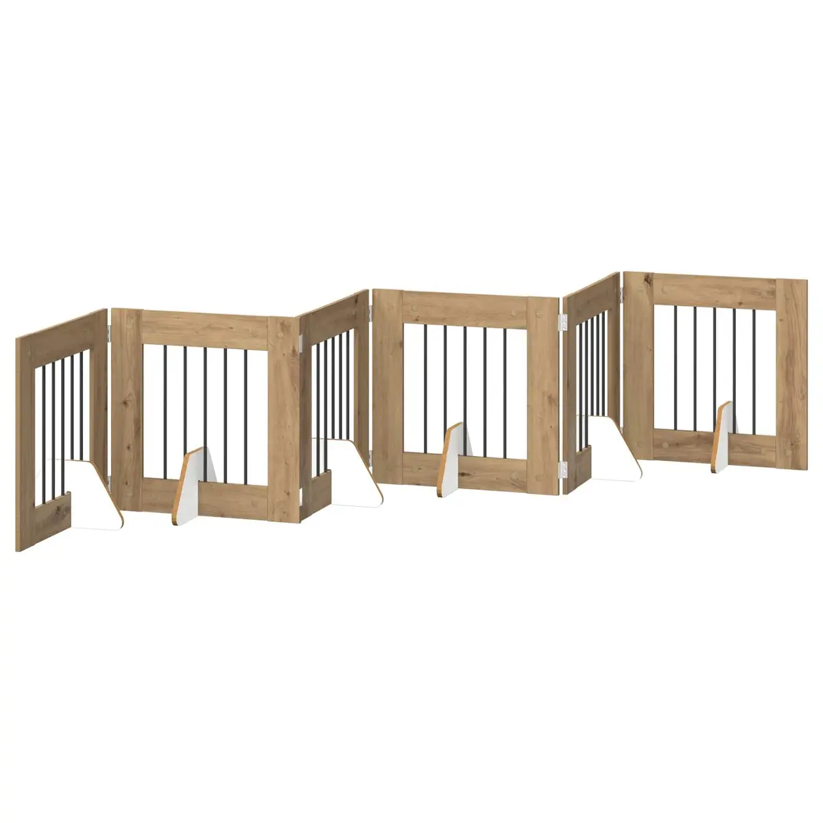 Foldable Dog Gate Indoor Pet Barrier Fence 362cm Brown Engineered Wood Galvanized Steel