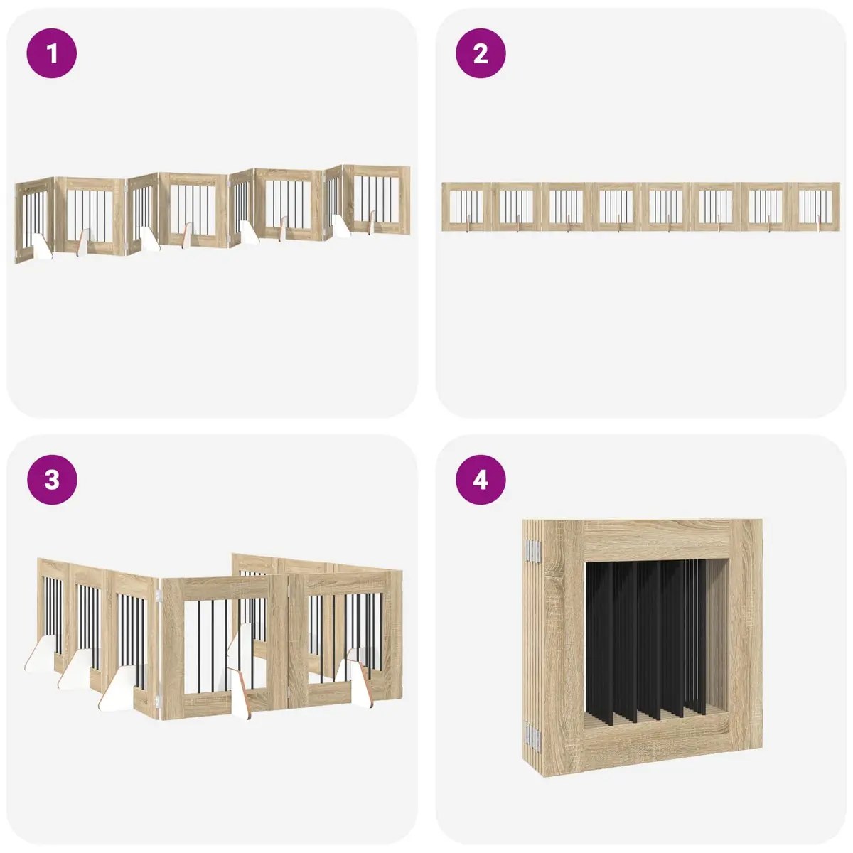 Foldable Dog Gate with Stands 8 Panels Sonoma Oak 60cm Indoor Pet Barrier Fence