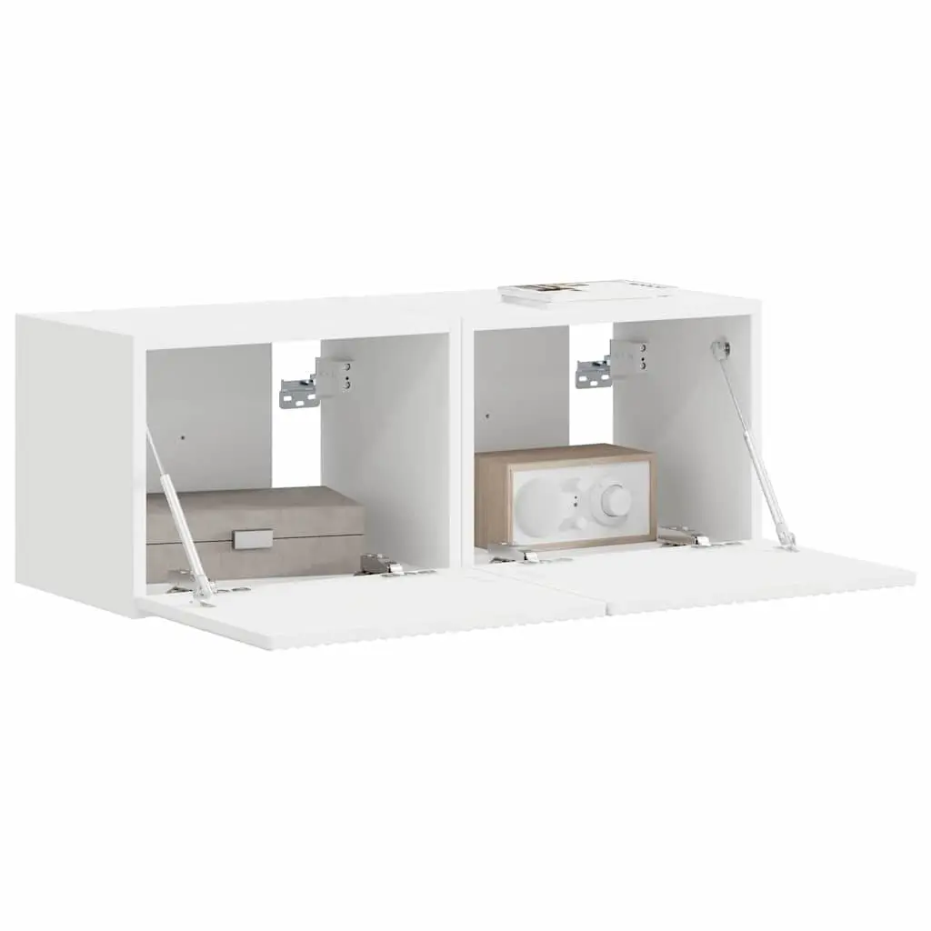 TV Wall Cabinet Engineered Wood 39 x 31 x 29.5 cm White 2 Piece Modern Storage Unit Living Room Media Organiser