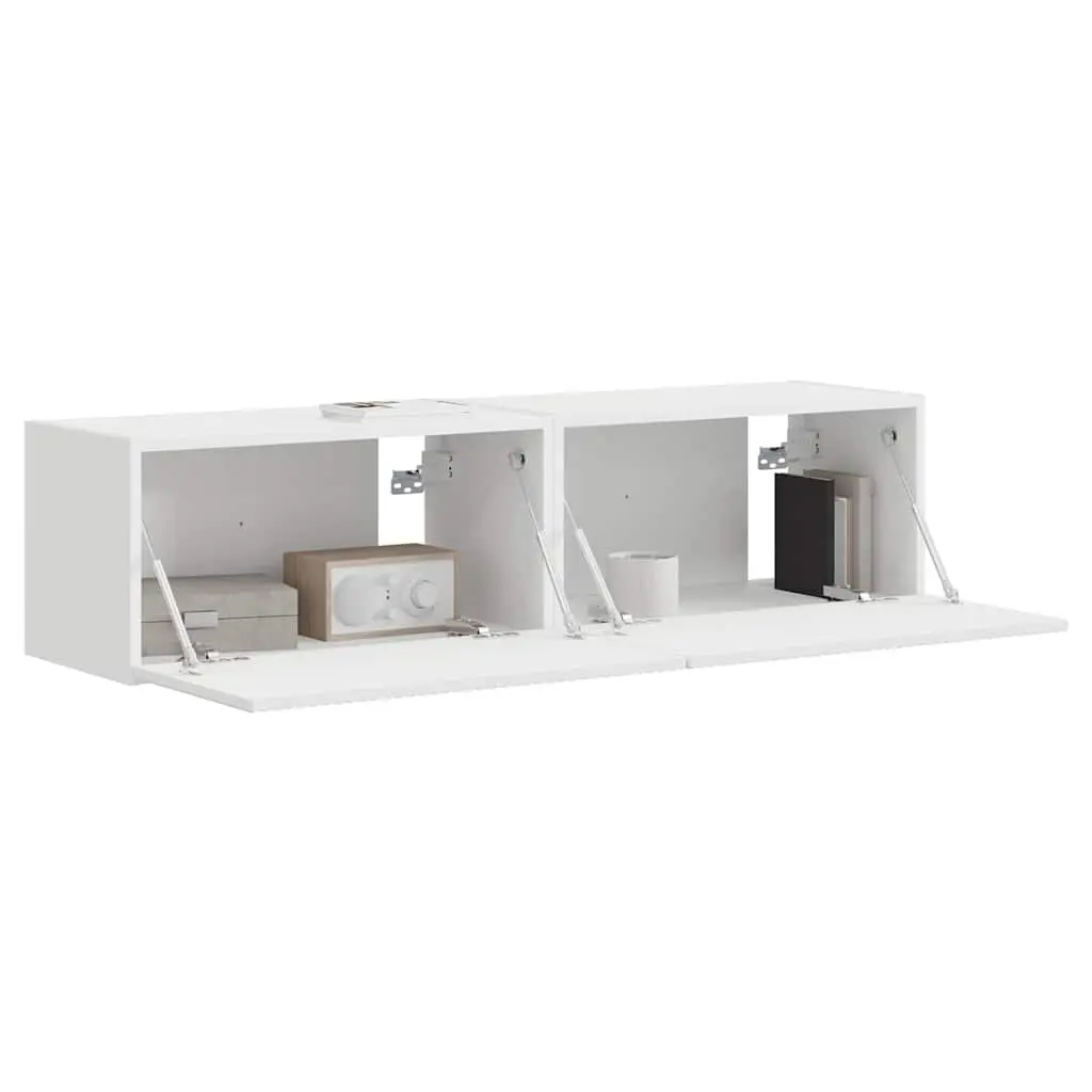 TV Wall Cabinet 2 Pieces White Modern Storage Unit Living Room Furniture