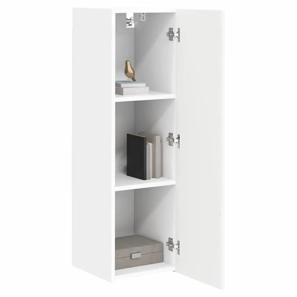 White TV Wall Cabinet 2 Pcs Wall Mounted Storage Unit Modern Living Room