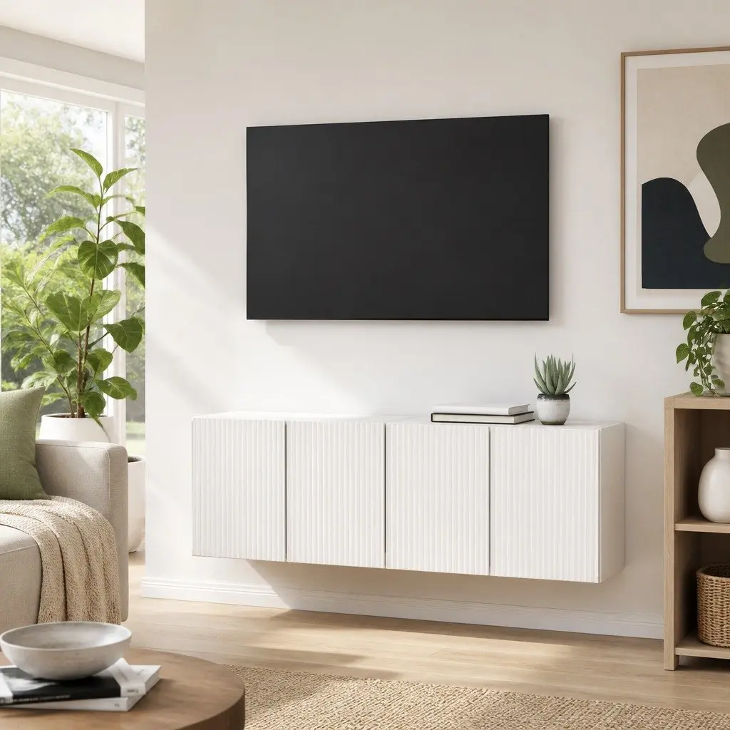 TV Wall Cabinet Engineered Wood 59.5 x 31 x 40 cm White 2 pcs Floating Wall Mounted Storage Unit