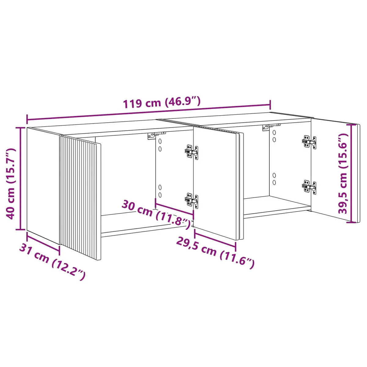 TV Wall Cabinet Engineered Wood 59.5 x 31 x 40 cm White 2 pcs Floating Wall Mounted Storage Unit