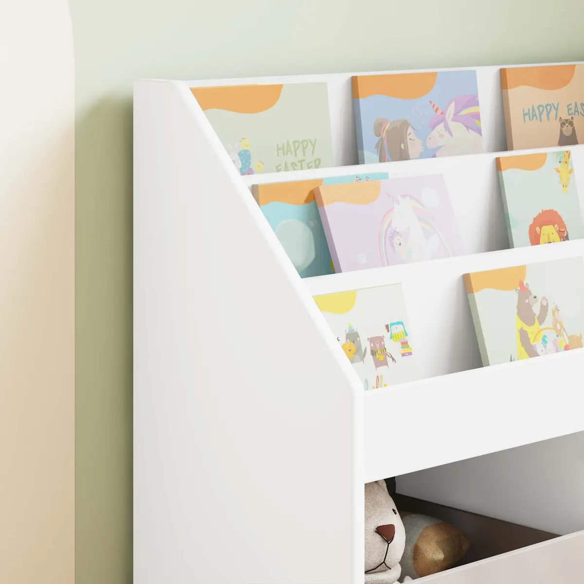 Kids Bookshelf Engineered Wood 72.5 x 29.5 x 69 cm White Modern Storage Cabinet Shelving Unit