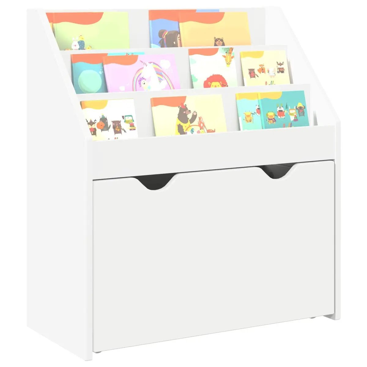 Kids Bookshelf Engineered Wood 60 x 29.5 x 69 cm White Storage Cabinet Shelves Drawers