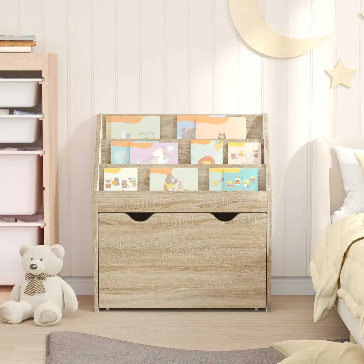Kids Bookshelf Engineered Wood Free Standing 60 x 29.5 x 69 cm Brown Sonoma Oak