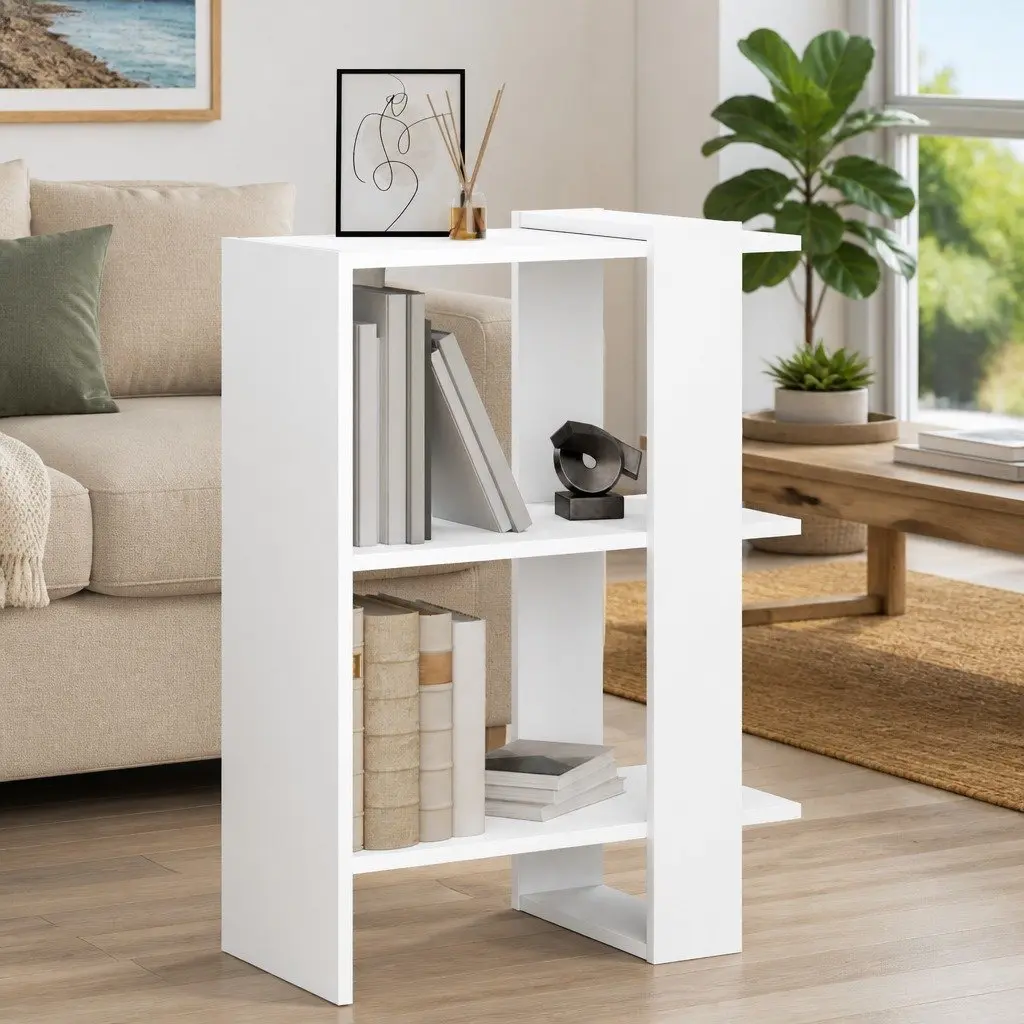 Bookshelf 2-Tier 52 x 25 x 71.5 cm White Bookcase Freestanding Storage Shelf