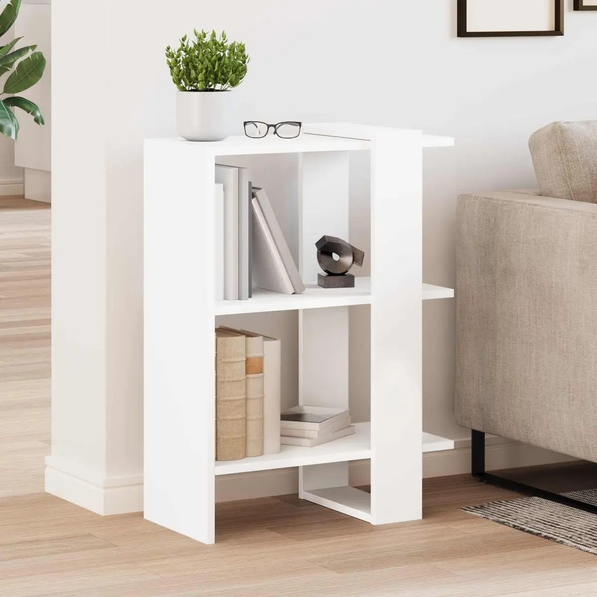 Bookshelf 2-Tier 52 x 25 x 71.5 cm White Bookcase Freestanding Storage Shelf