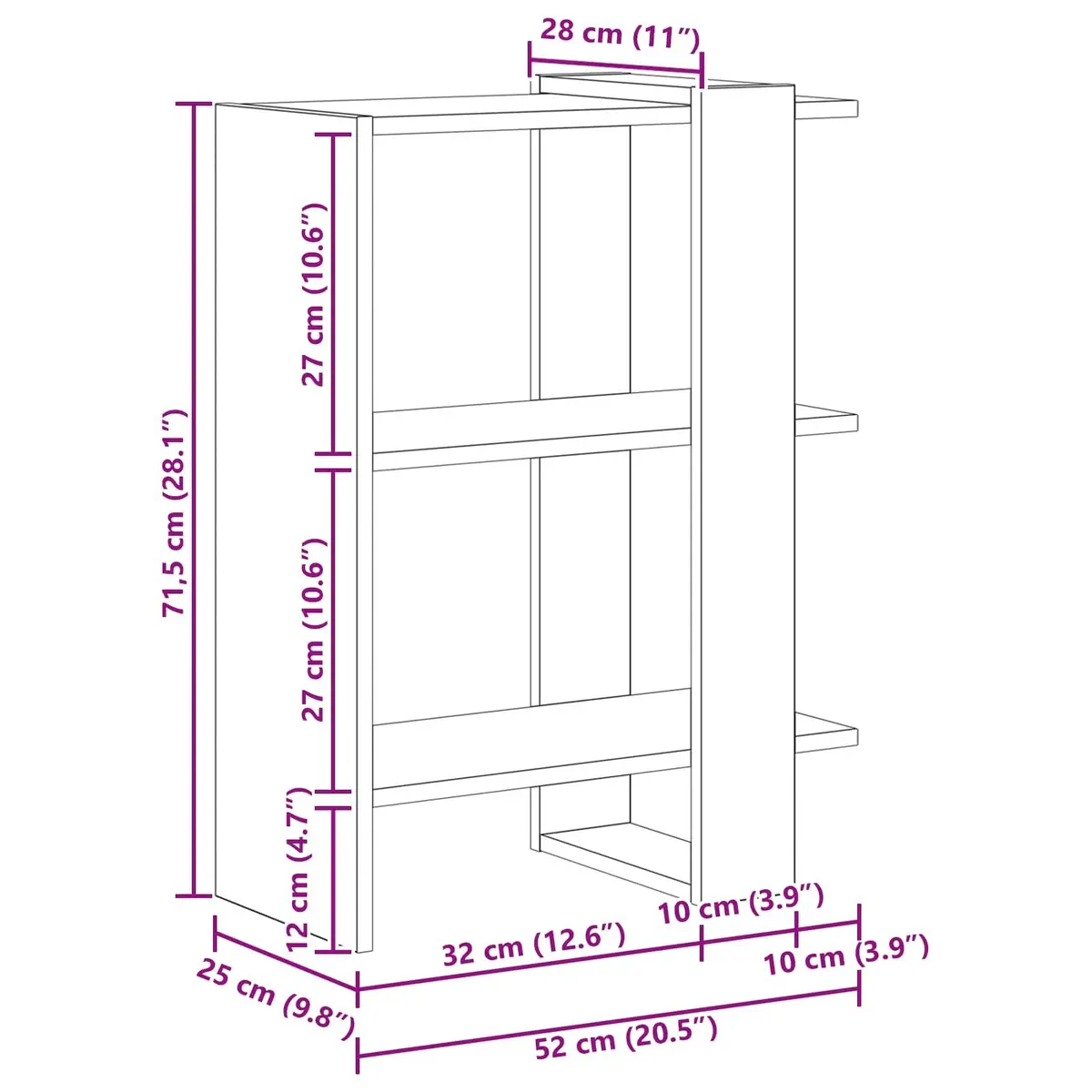 Bookshelf 2-Tier 52 x 25 x 71.5 cm White Bookcase Freestanding Storage Shelf