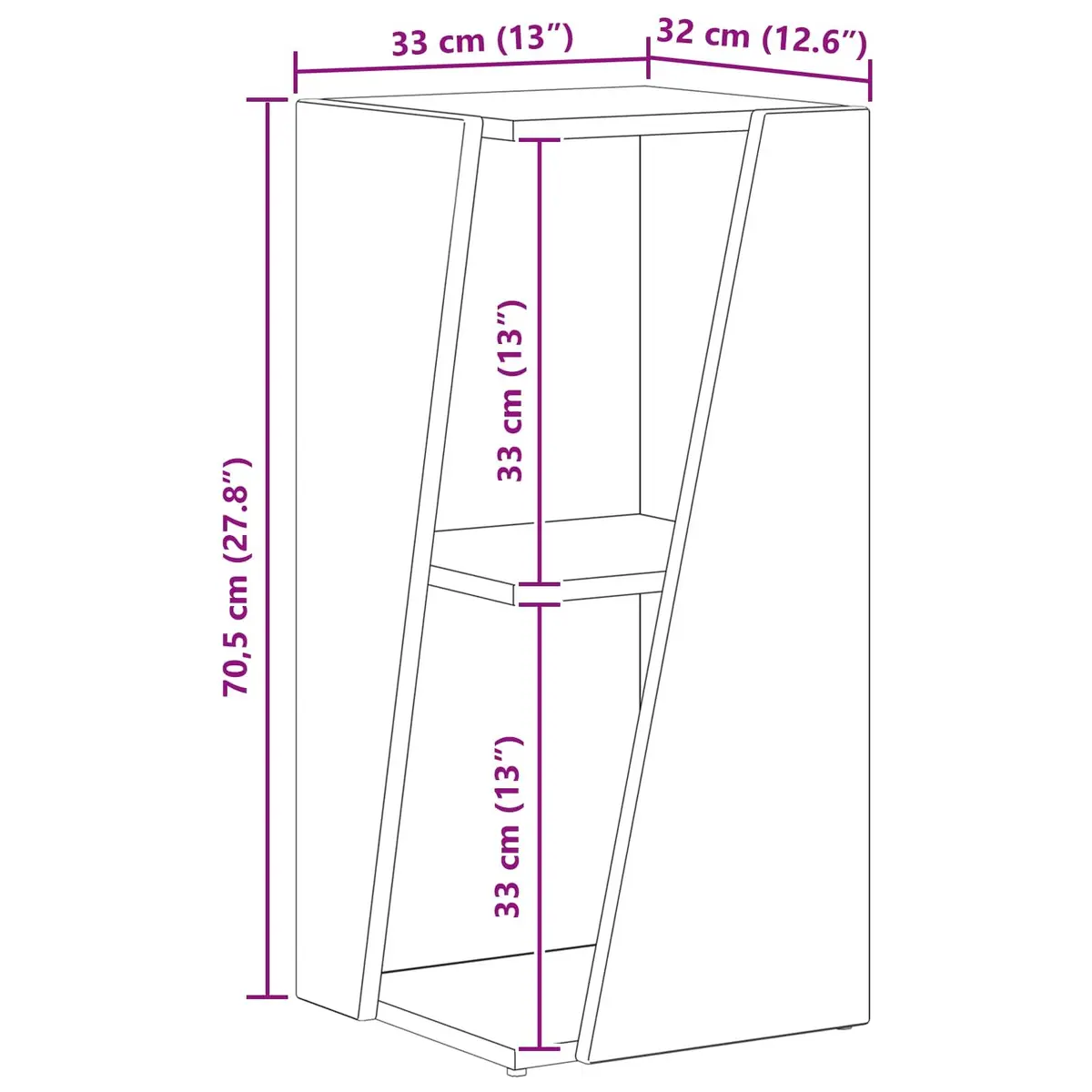 Side Shelf White 33 x 32 x 70.5 cm Engineered Wood Free-standing Bookcase