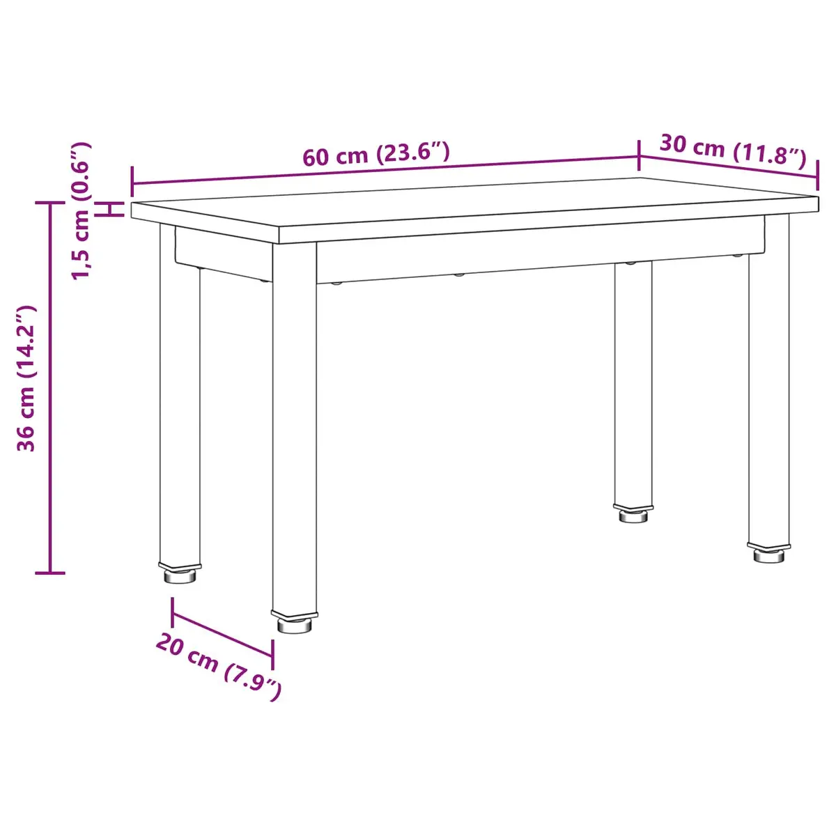 Coffee Table Black Rectangular Modern Living Room Accent Furniture 60x30x36cm