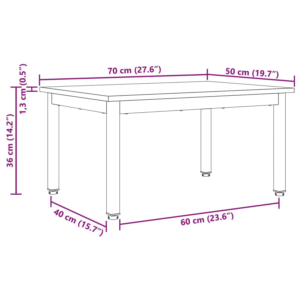 Black Coffee Table Modern Rectangular Living Room Accent Furniture 70x50x36cm