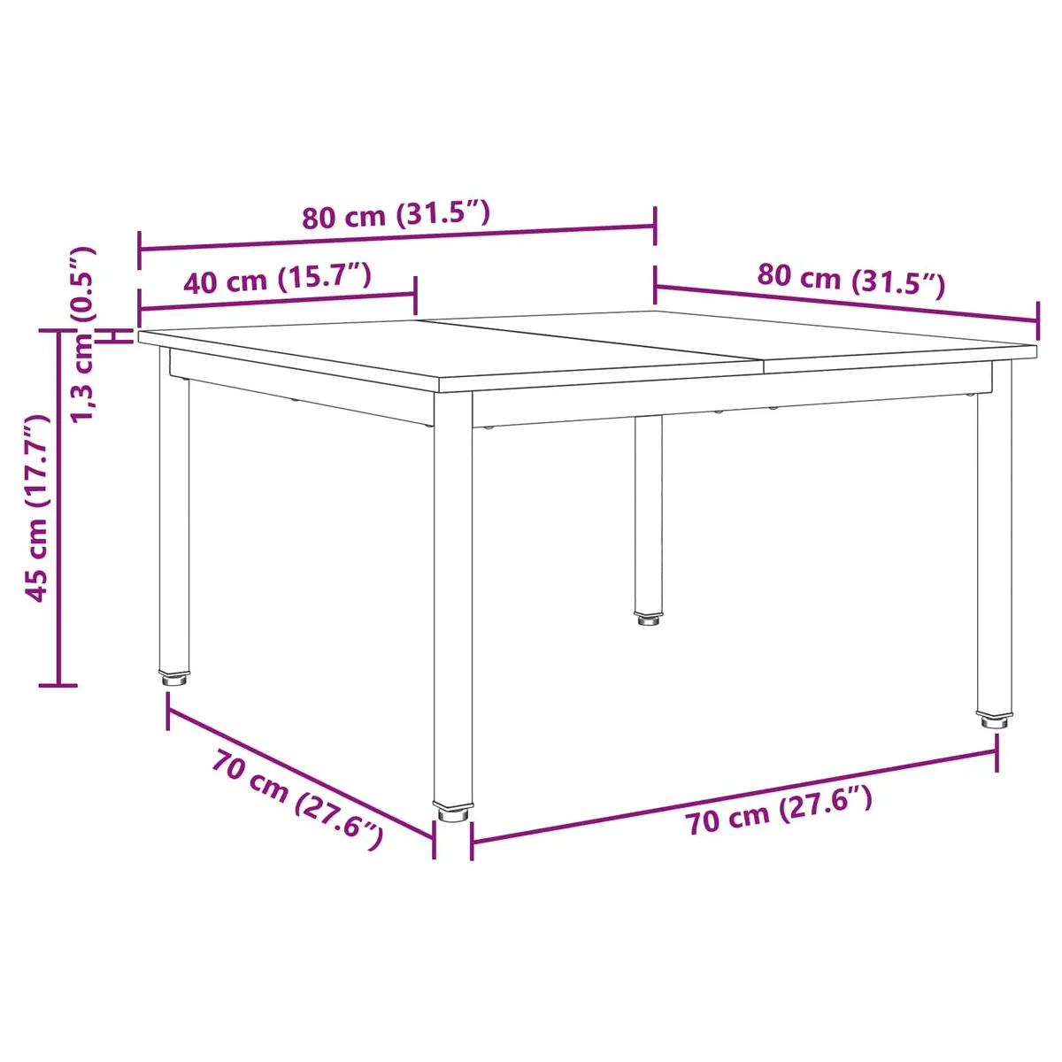 Coffee Table Rectangular Engineered Wood Black 80 x 80 x 45 cm Modern Minimalist with Metal Legs