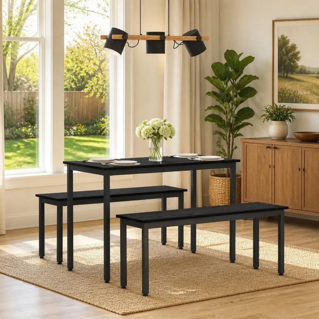 Dining Bench Engineered Wood Rectangle Black Modern