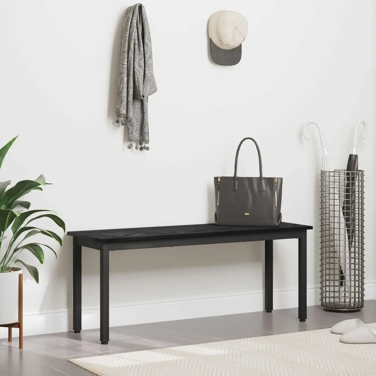 Dining Bench Engineered Wood Rectangle Black Modern