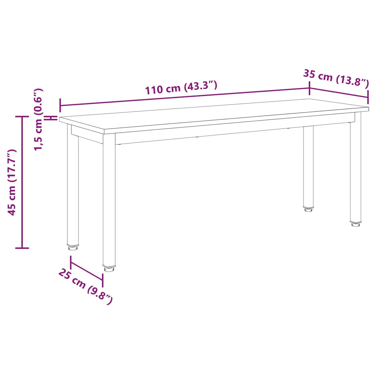 Dining Bench Engineered Wood Rectangle Black Modern