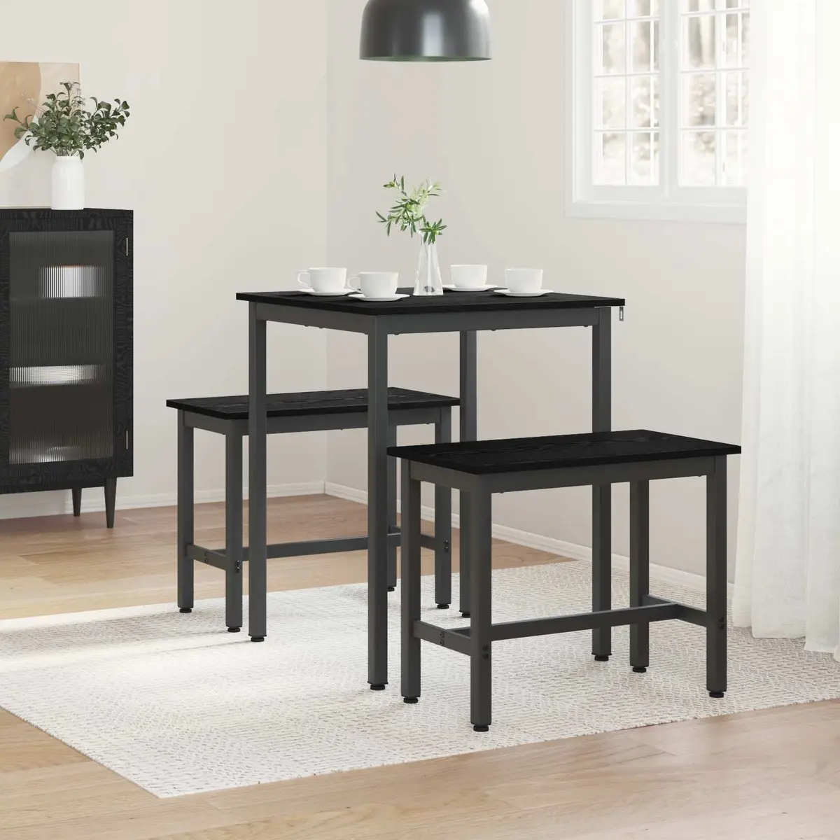 Dining Table 60x60x75 cm Black Metal Frame Engineered Wood Kitchen Furniture