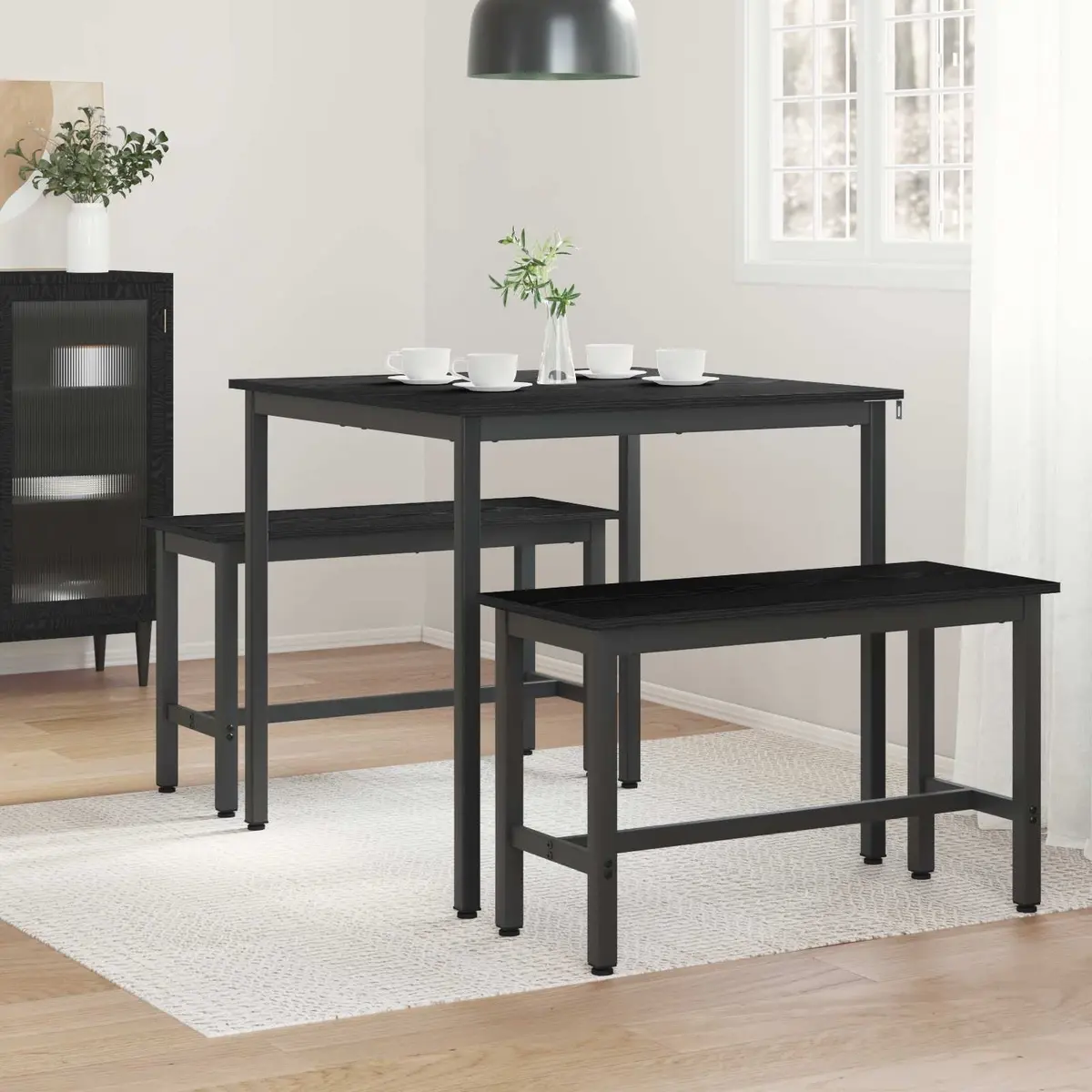 Dining Table Engineered Wood Surface Black Metal Frame 80x80x75cm Modern Kitchen Furniture