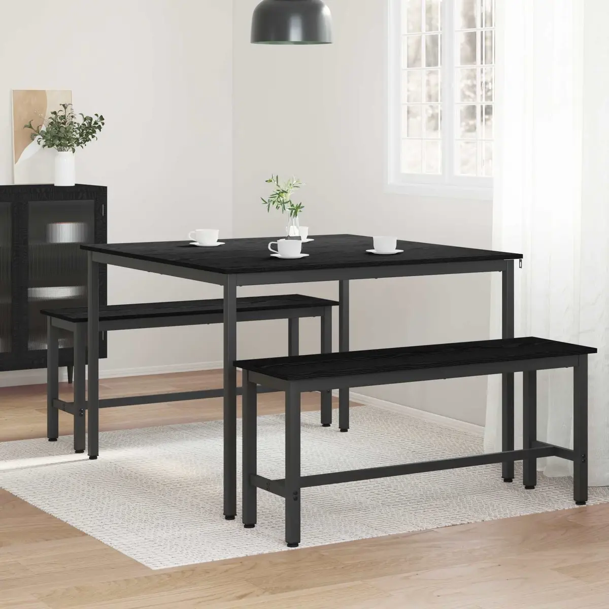 Dining Table 110x110x75cm Black Metal Frame Engineered Wood Kitchen Furniture