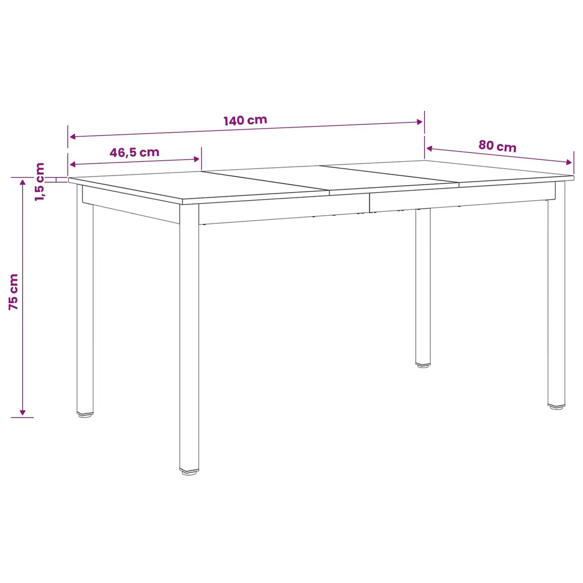 Dining Table Engineered Wood Surface 140x80x75cm Rectangular Black Metal Frame