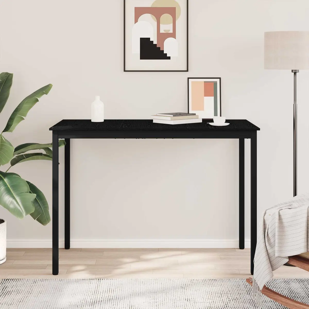 Standing Bar Table Rectangular Dining Kitchen Modern Black Engineered Wood