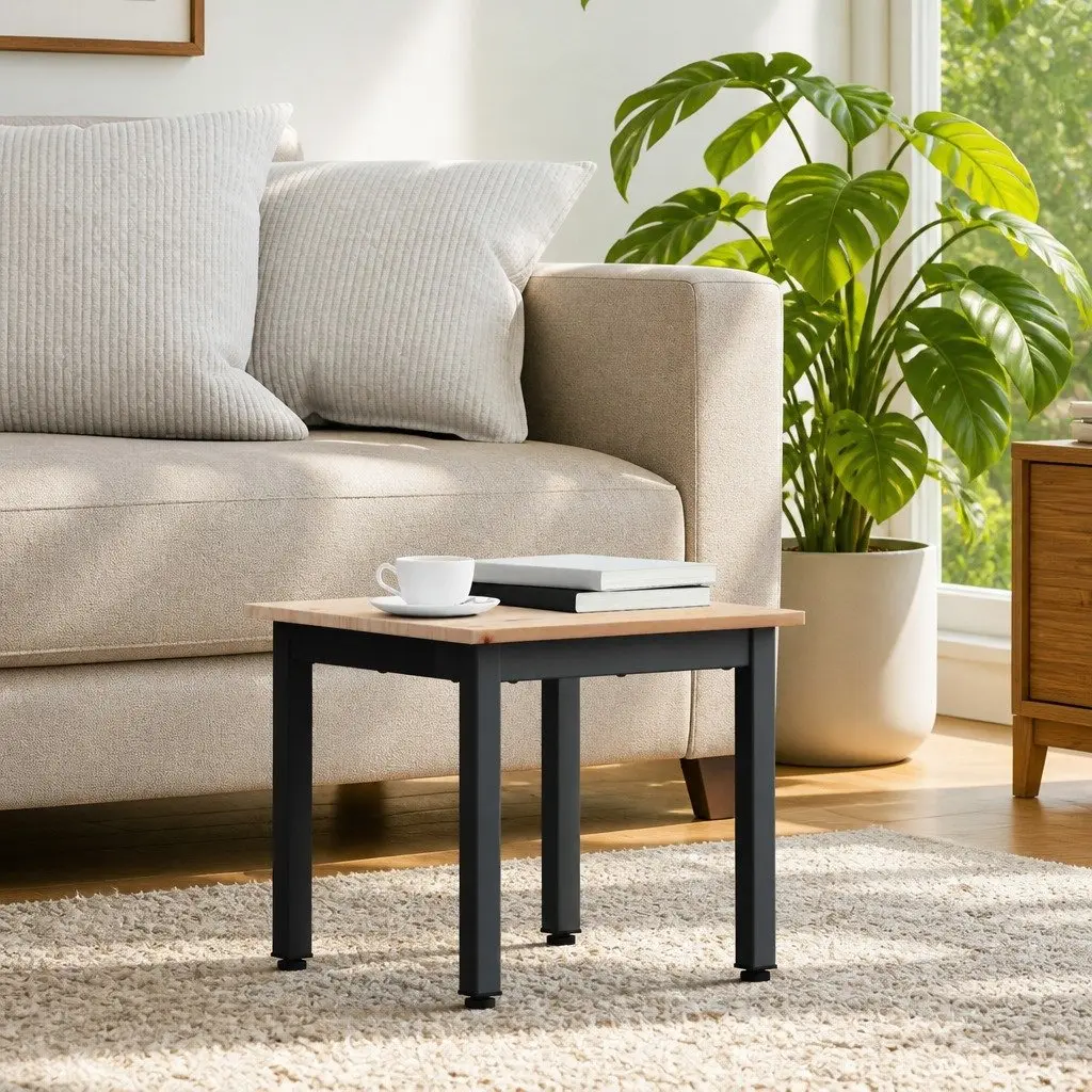 Coffee Table Solid Pine Wood Top Metal Legs 40 x 40 x 36 cm Brown