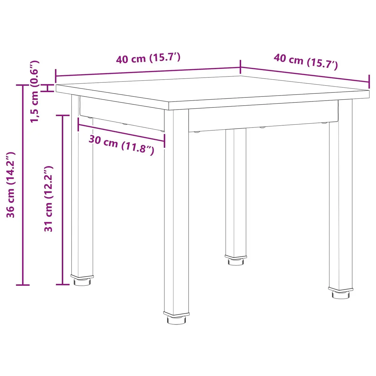 Coffee Table Solid Pine Wood Top Metal Legs 40 x 40 x 36 cm Brown