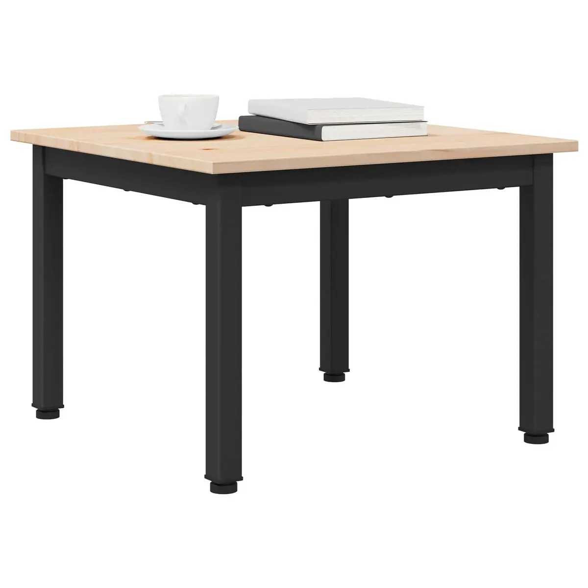 Coffee Table Modern Design Solid Pine Wood Top Metal Legs Living Room Furniture