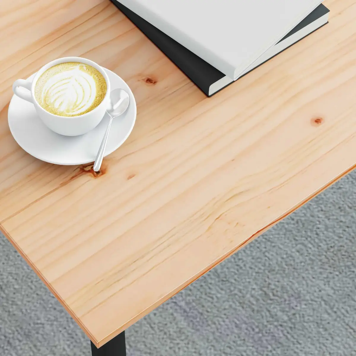 Coffee Table Modern Design Solid Pine Wood Top Square Metal Legs Brown