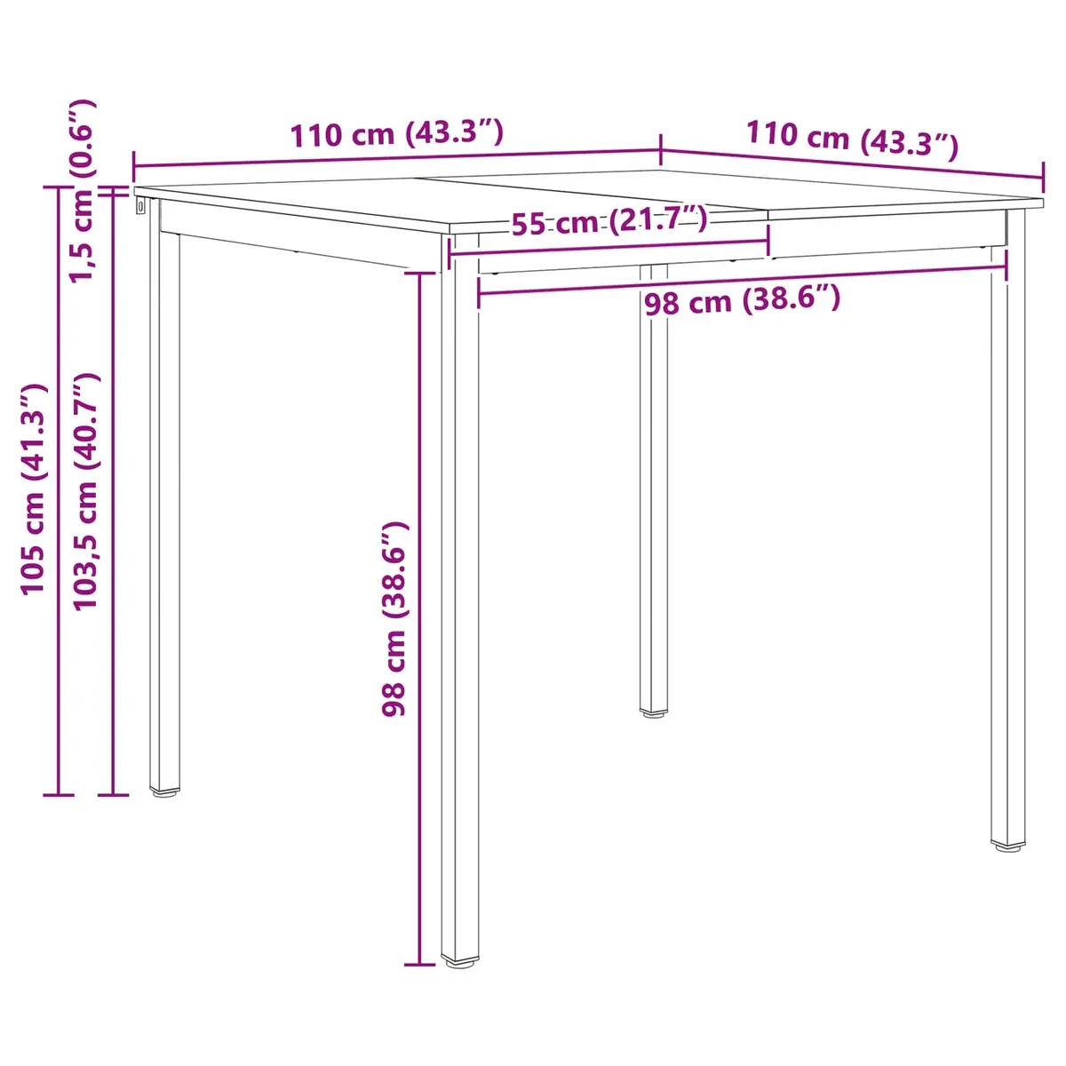 Bar Table Solid Pine Wood Brown Metal Legs H-Shaped Support 110cm
