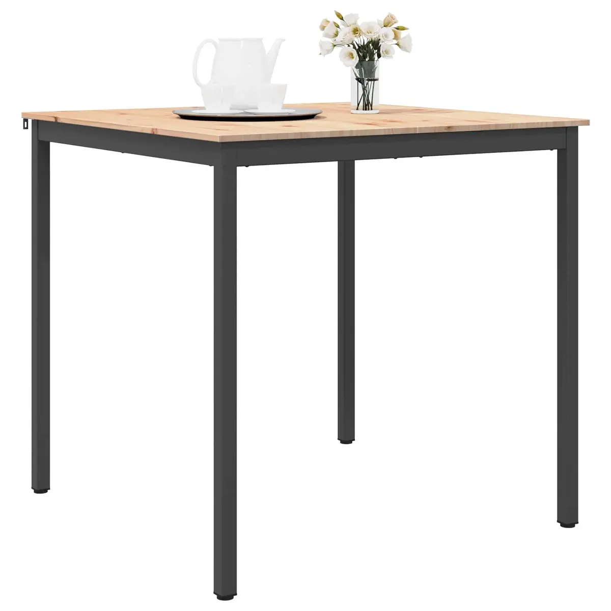 Bar Table Solid Pine Wood Brown Metal Legs H-Shaped Support 110cm