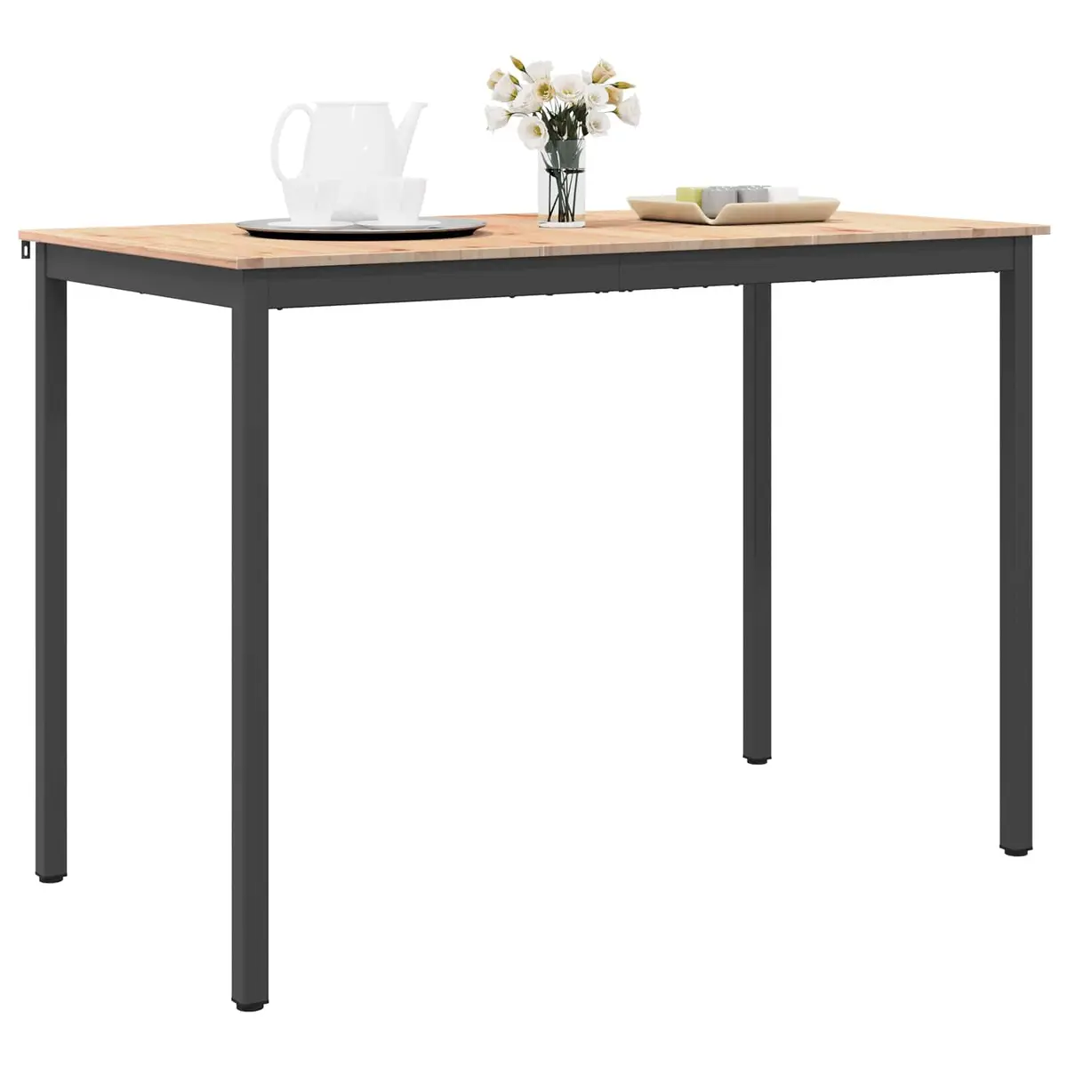 Bar Table Kitchen Dining Room Furniture Metal Legs Solid Pine Wood Surface 150x80x105cm