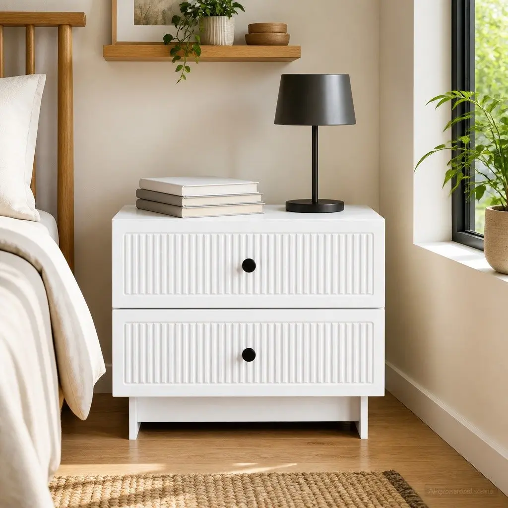 Bedside Cabinet Engineered Wood 62 x 34.5 x 47.5 cm White Vintage Modern Storage Table