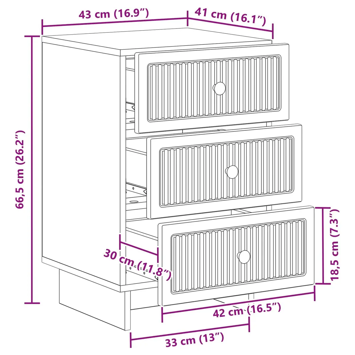 Bedside Cabinet Engineered Wood 43x41x66.5cm White Bedroom Storage Drawers