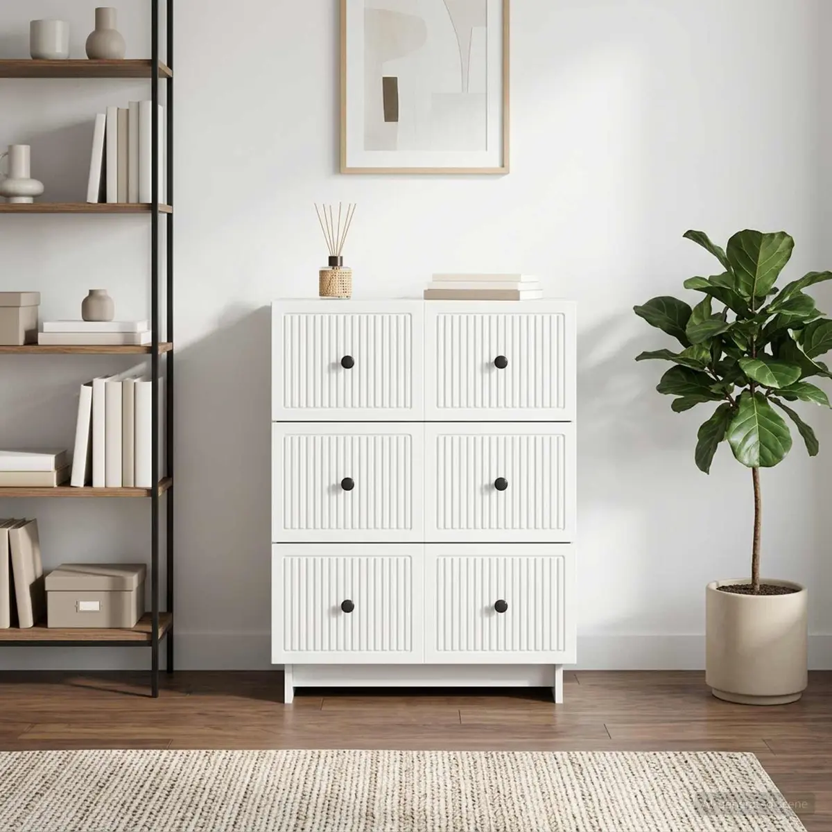 Drawer Cabinet White Storage 66 x 34.5 x 90 cm Engineered Wood Modern Vintage