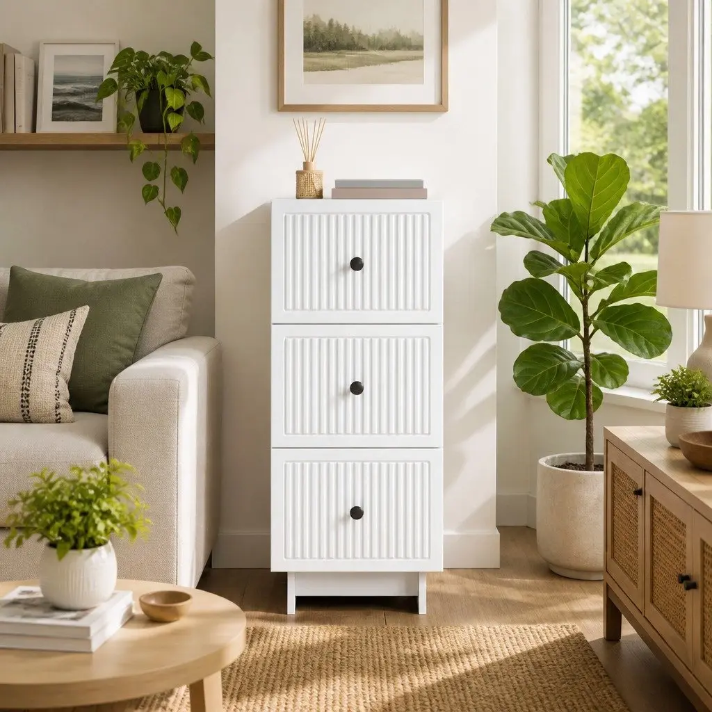 Storage Cabinet Engineered Wood Vintage Style White 33 x 34.5 x 90 cm