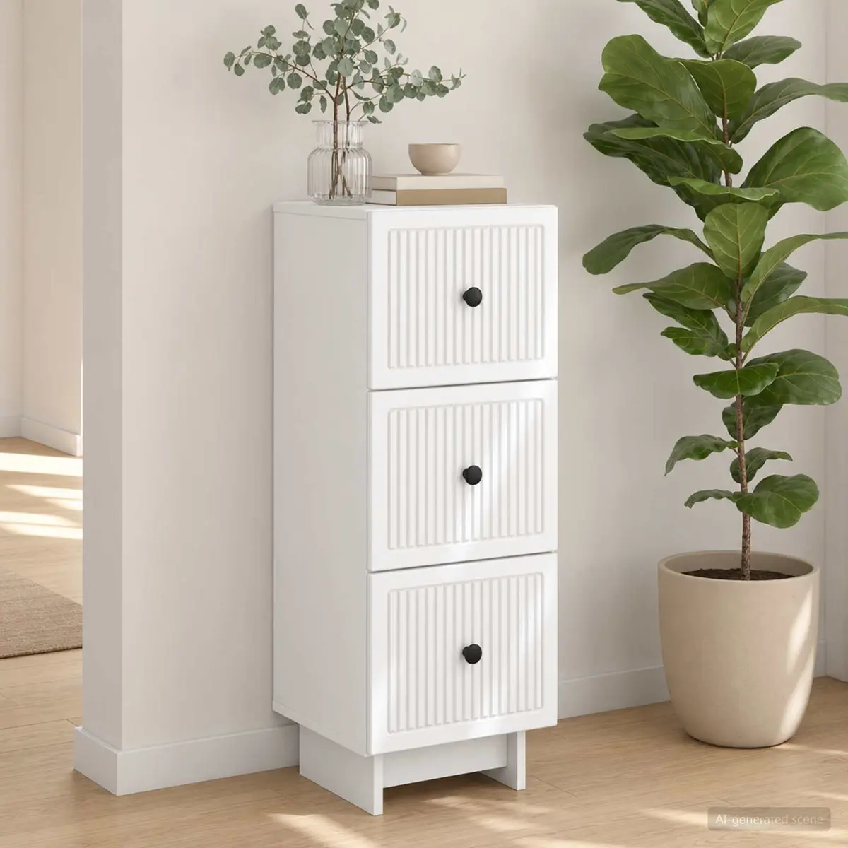 Storage Cabinet Engineered Wood Vintage Style White 33 x 34.5 x 90 cm