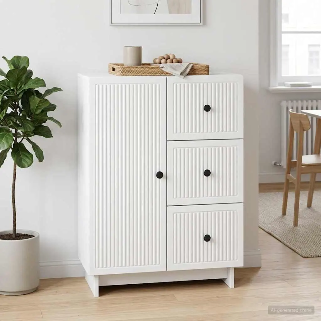 White Sideboard Storage Cabinet Modern Engineered Wood Buffet Living Room Dining
