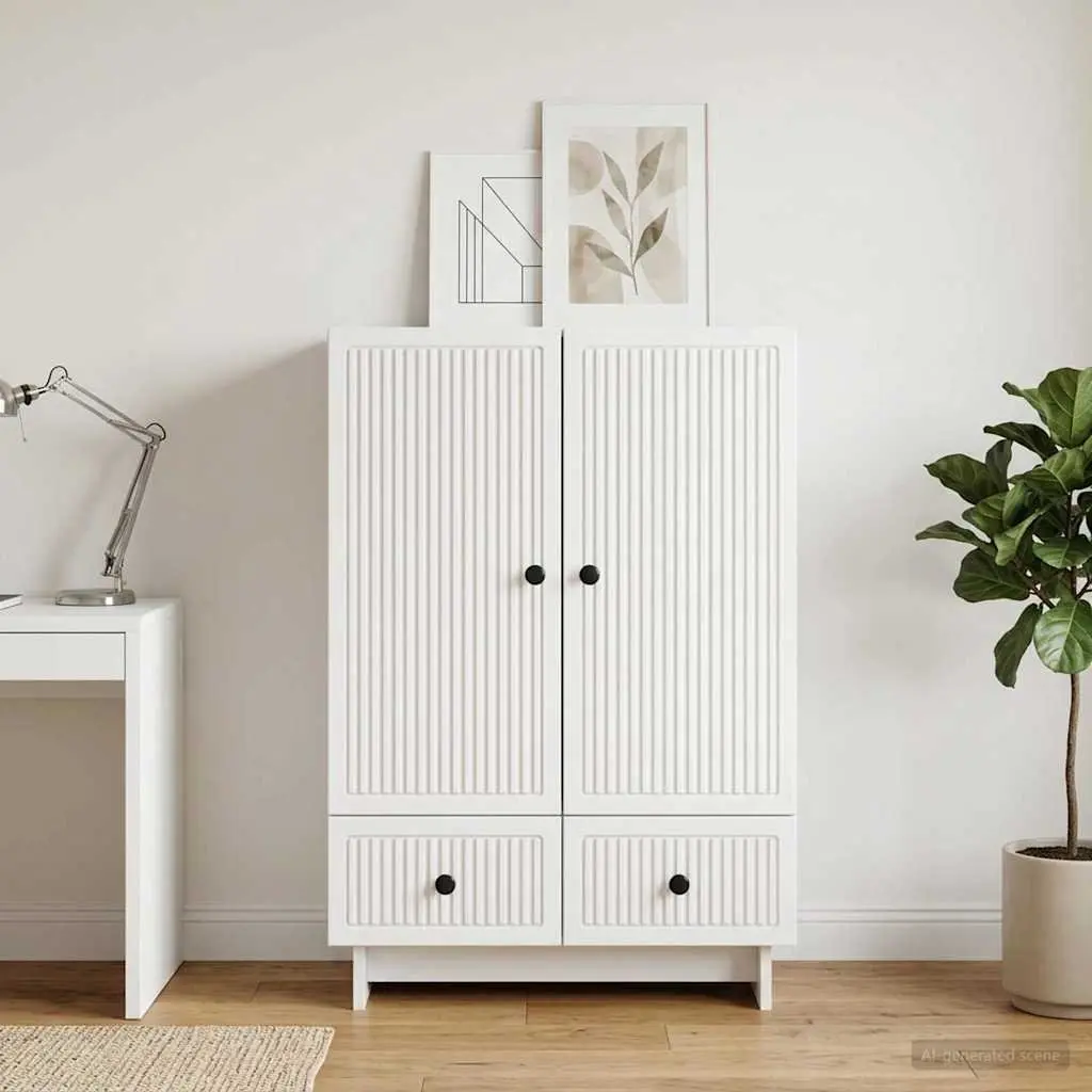 White Sideboard Storage Cabinet with Drawers Doors Engineered Wood Furniture