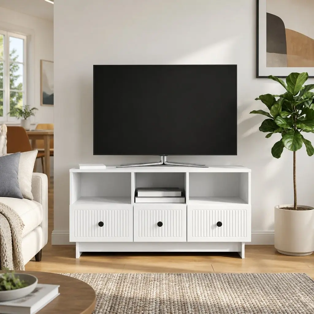 TV Cabinet Engineered Wood 102 x 34.5 x 50 cm White Modern Living Room Entertainment Unit
