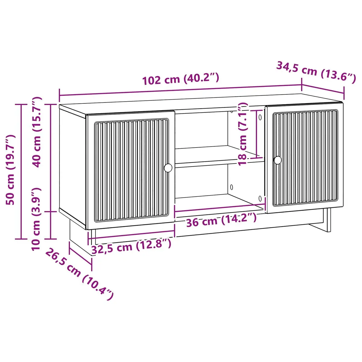 TV Cabinet 102 x 34.5 x 50 cm White Storage Unit Living Room Entertainment