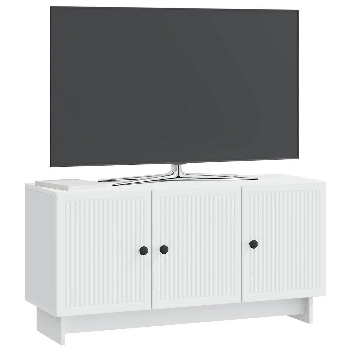 TV Cabinet White Modern Living Room Storage Unit with Shelves and Doors