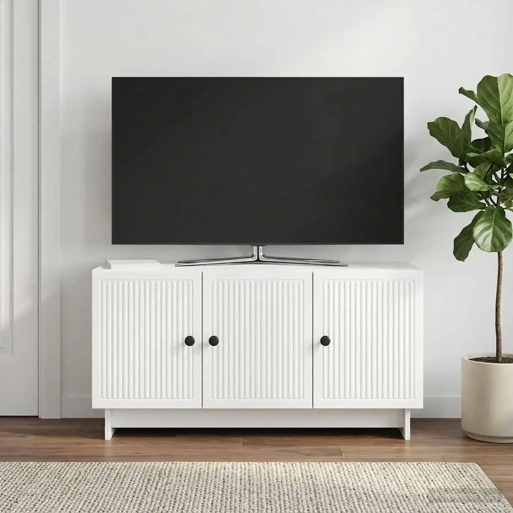 TV Cabinet White Modern Living Room Storage Unit with Shelves and Doors