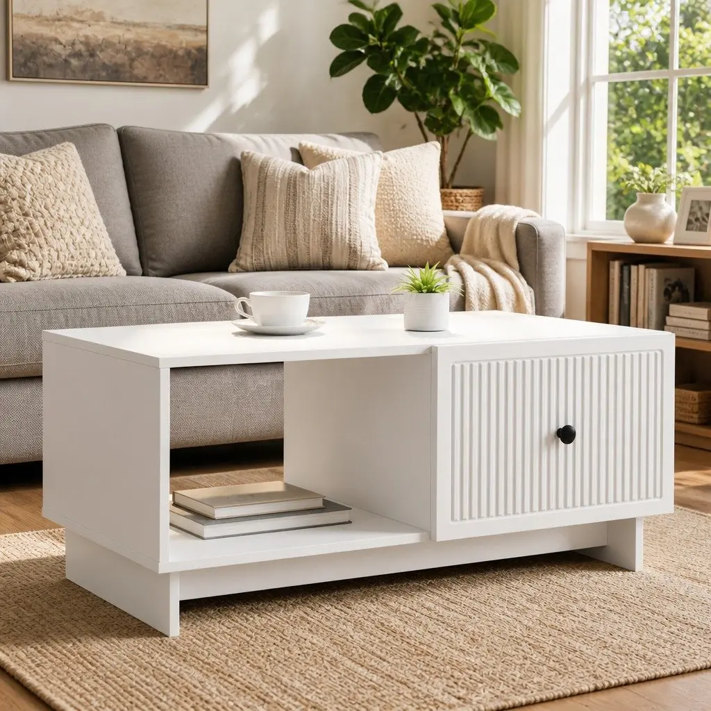 White Coffee Table with Ample Storage