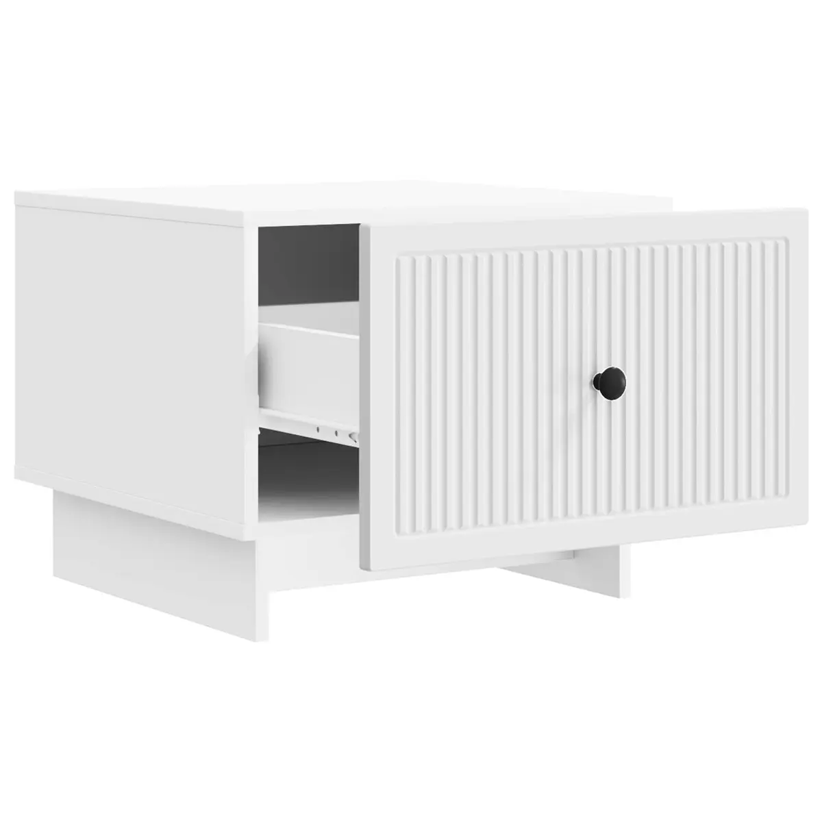 Coffee Table Engineered Wood White Modern Accent Furniture with Drawer and Stripe Border 49x50x40cm