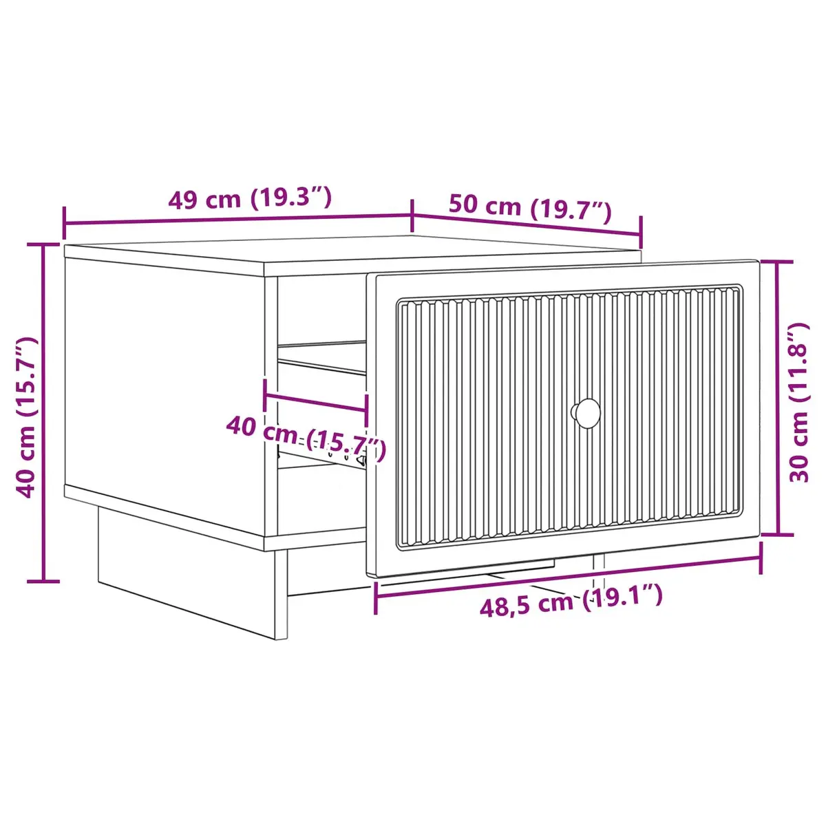 Coffee Table Engineered Wood White Modern Accent Furniture with Drawer and Stripe Border 49x50x40cm