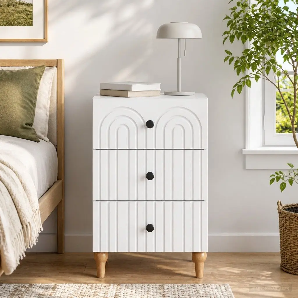 Bedside Cabinet Engineered Wood White Nightstand 43 x 41 x 66.5 cm